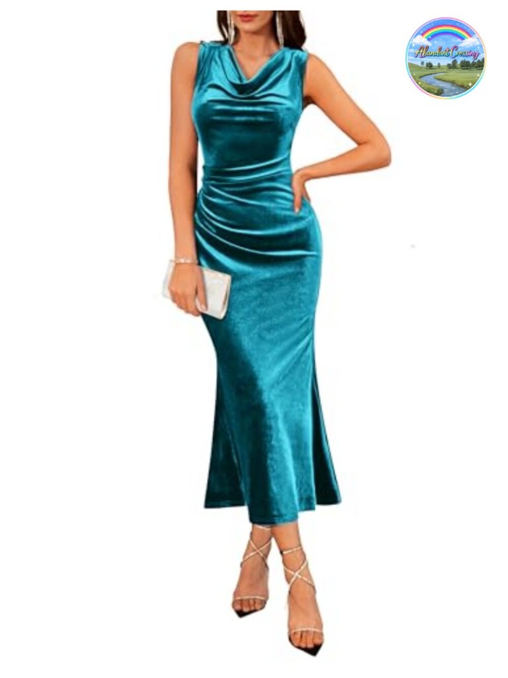 Velvet Cowl Neck Mermaid Maxi Dress Sleeveless Formal Cocktail Party